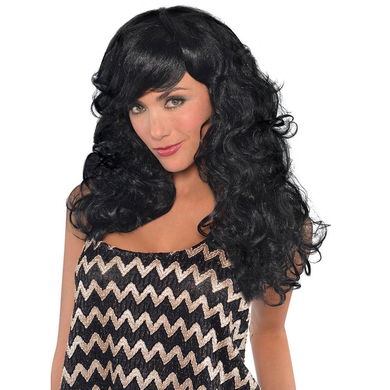 Flirty and Fabulous Black Curly Womens Costume Wig