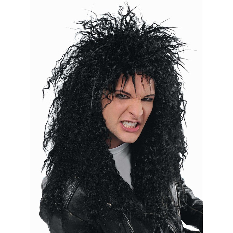 Shaggy 1980s Mens Black Rock Star Costume Wig