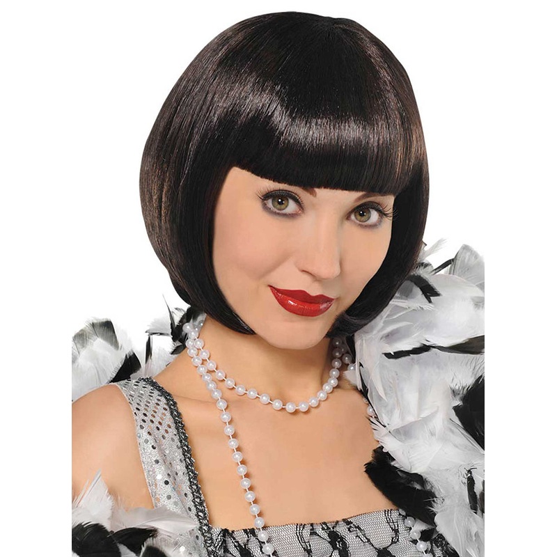 Sleek 1920s Womens Fringed Brown Bob Costume Wig
