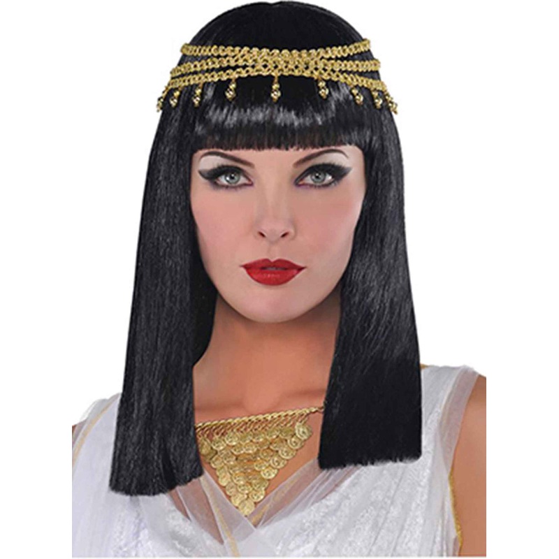 Sleek Black Cleopatra Egyptian Queen Womens Costume Wig