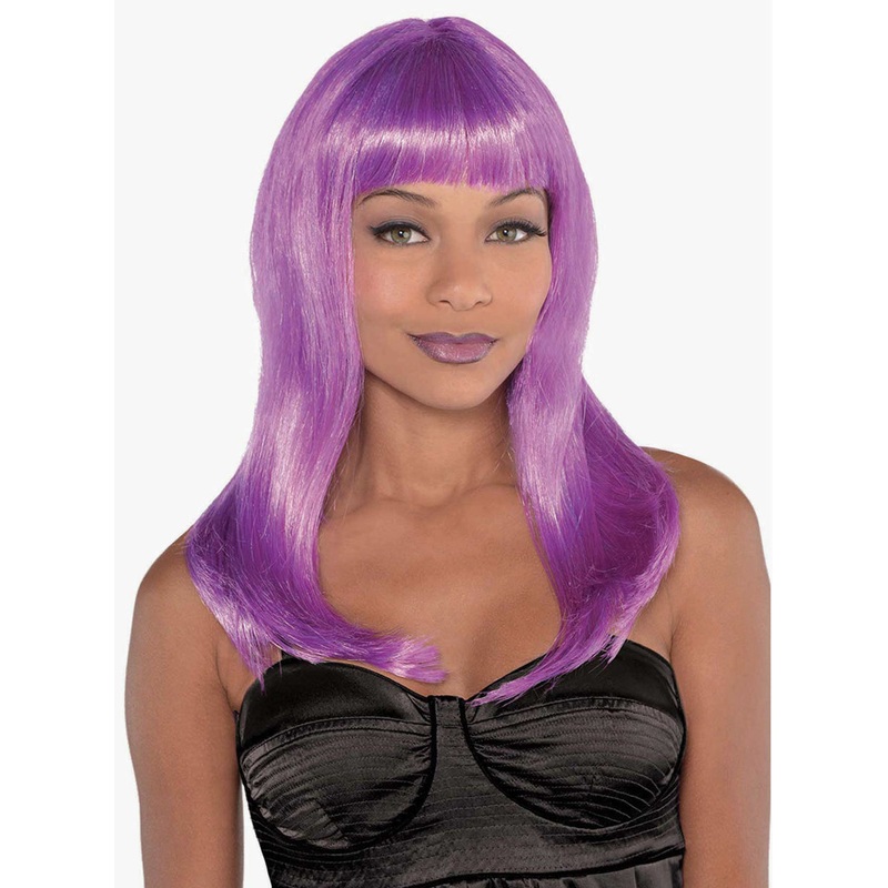 Sleek Womens Purple Electra Costume Wig with Fringe