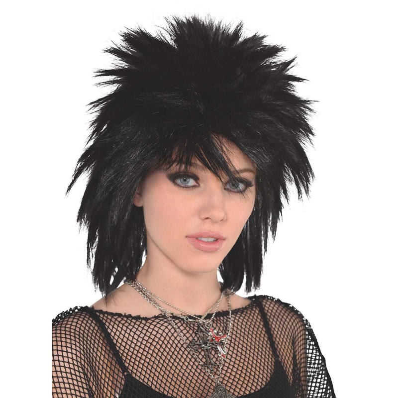 Spiked Black 1980s Runaway Womens Costume Wig