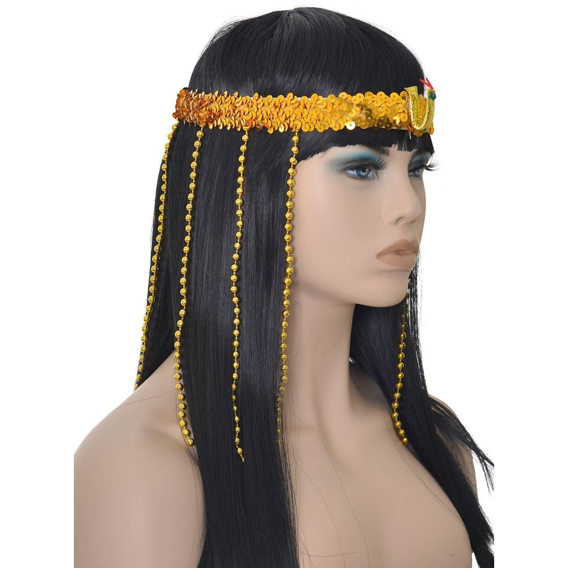 Beaded Gold Sequin Cleopatra Costume Headpiece with Snake