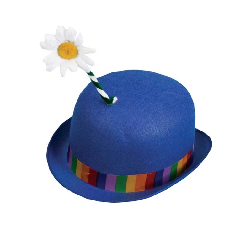 Clown Bowler Hat With Flower In Blue
