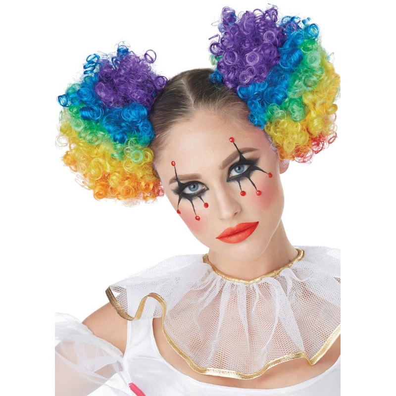 Clown Puffs Rainbow Clip In Curly Buns