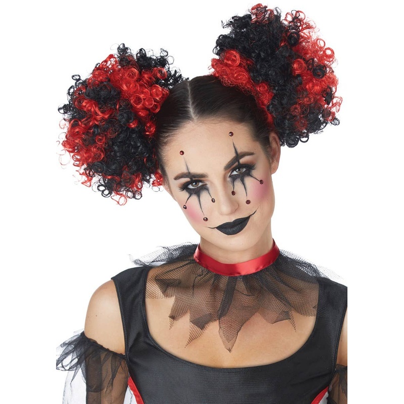 Clown Puffs Red And Black Clip In Curly Buns
