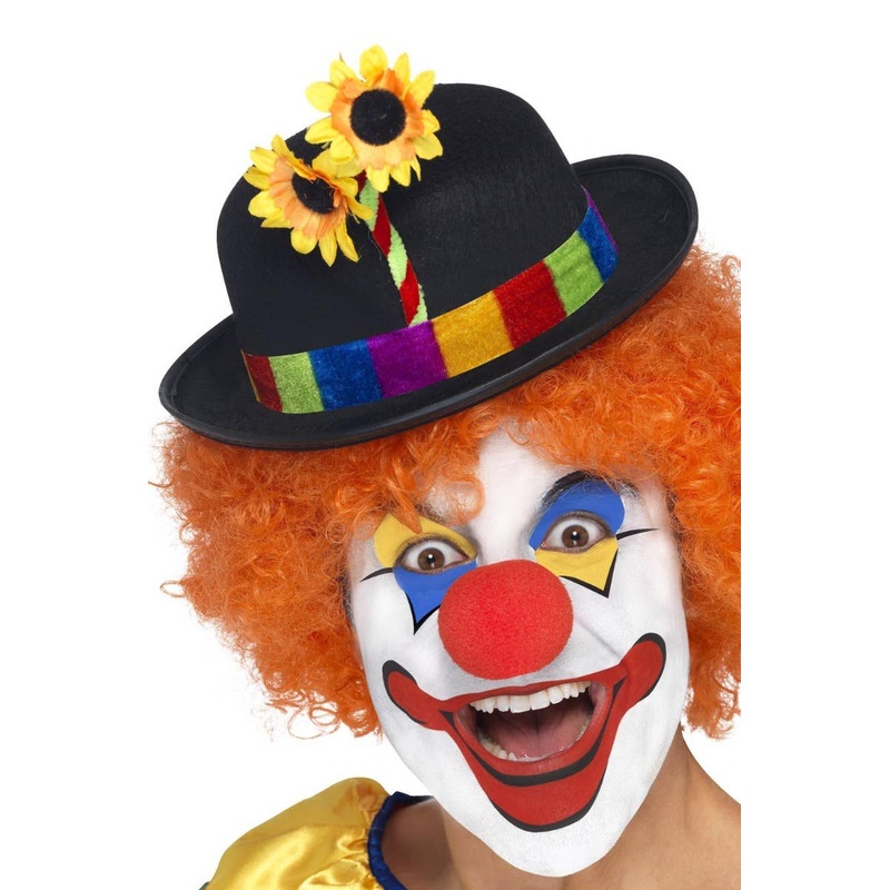 Clowning Around Black Bowler Hat with Flowers