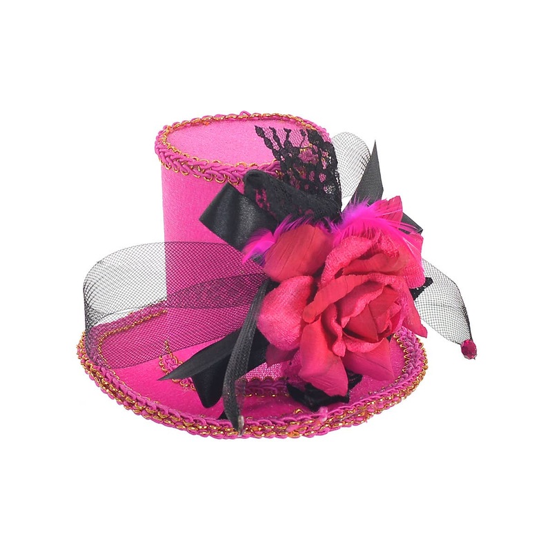Deluxe Clip On Hot Pink Mini Top Hat Costume Accessory