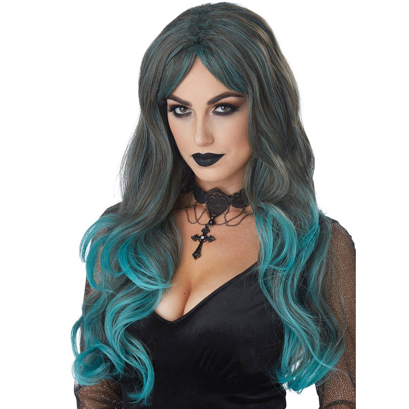 Deluxe Teal Ombre Womens Long Costume Wig