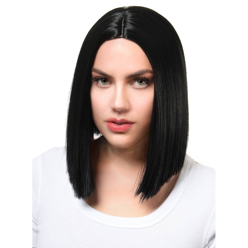 Sleek Black Womens Deluxe Heat Resistant Bob Costume Wig