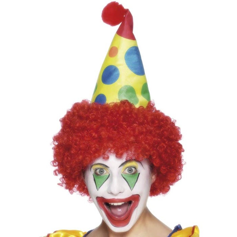 Spotted Clown Costume Hat With Red Hair