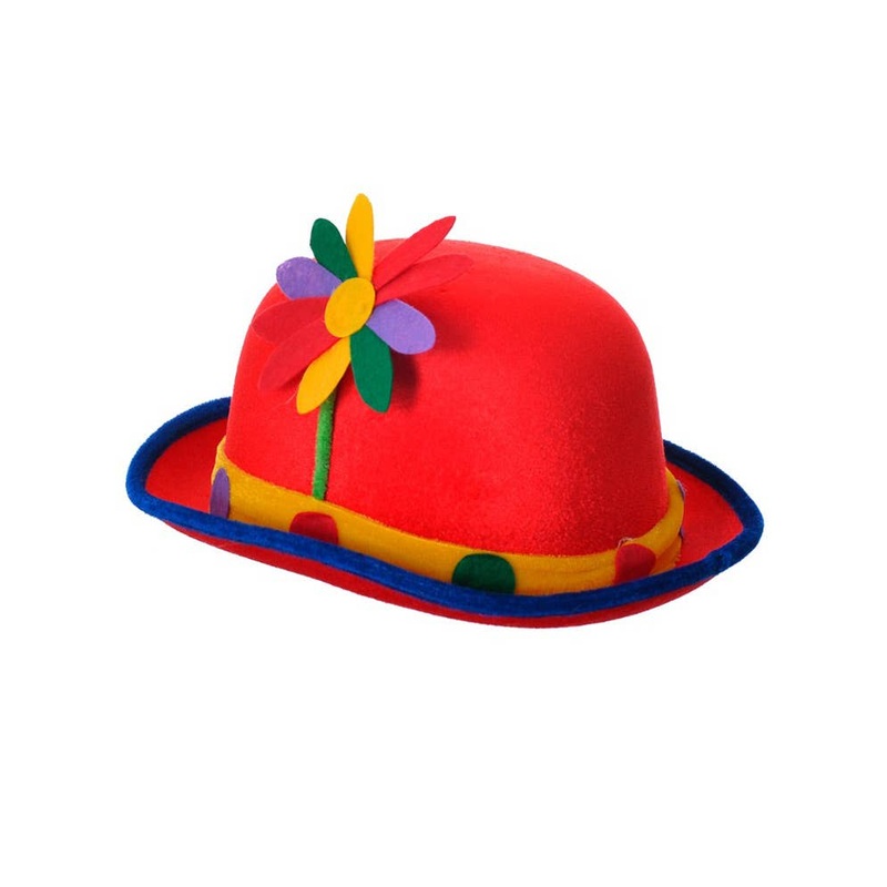 Circus Clown Bowler Costume Hat With Colourful Flower