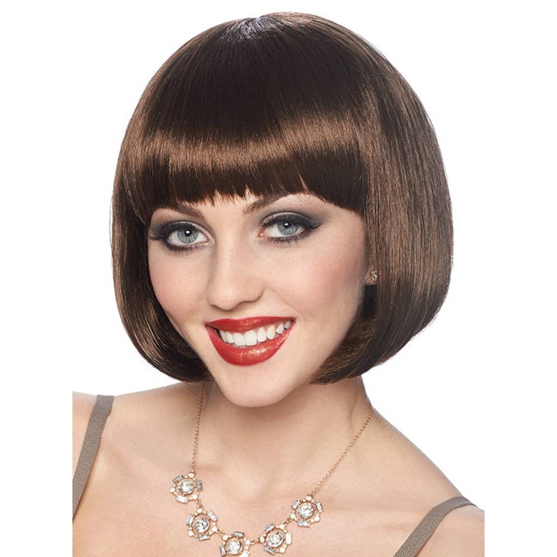Classic Short Brown Womens Bob Costume Wig