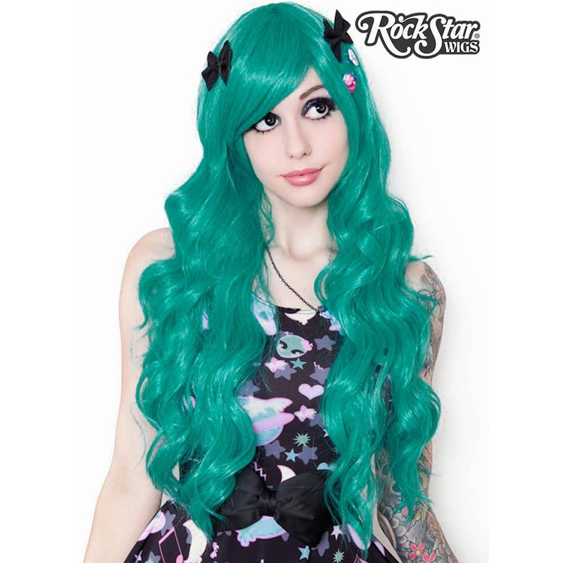 Classic Teal Green Deluxe Womens Long Wavy Wig