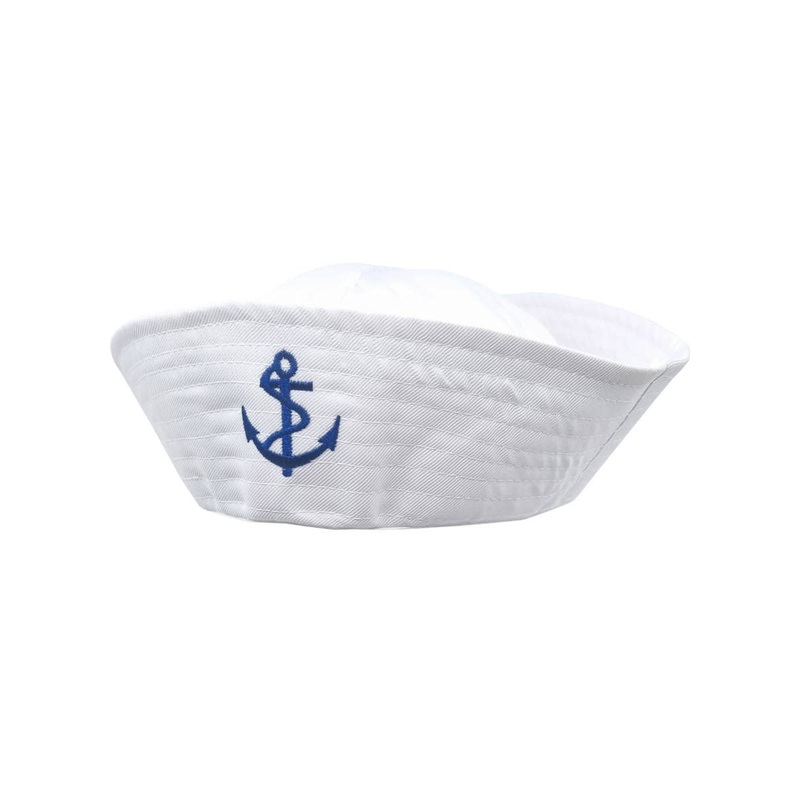 Classic White Sailor Gob Costume Hat with Anchor