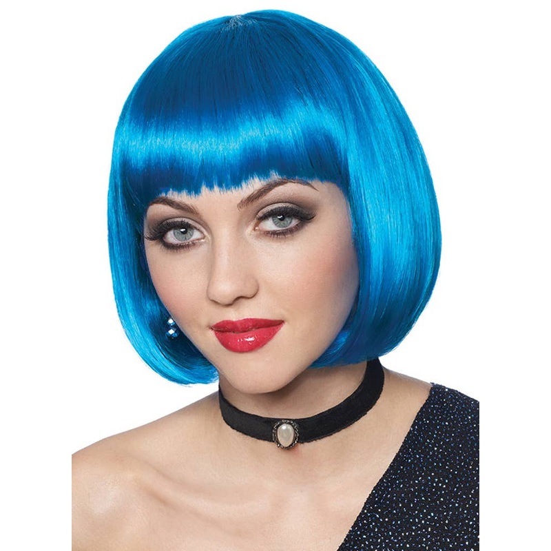 Classic Womens Short Vibrant Blue Bob Costume Wig