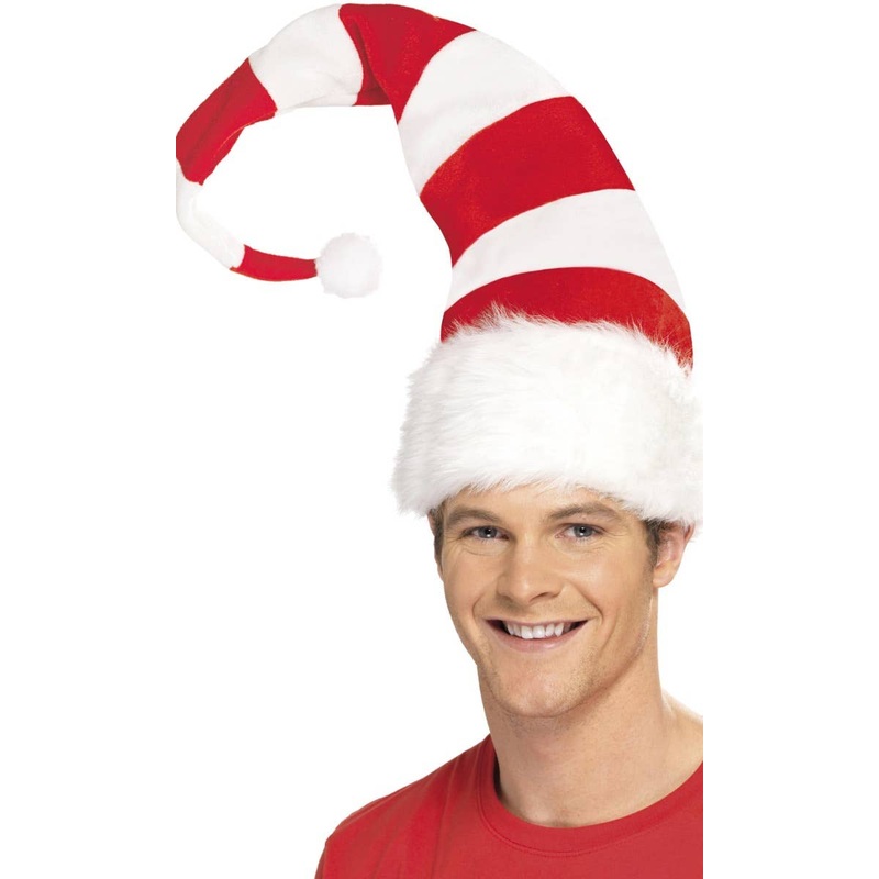 Long Red and White Striped Adults Santa Costume Hat