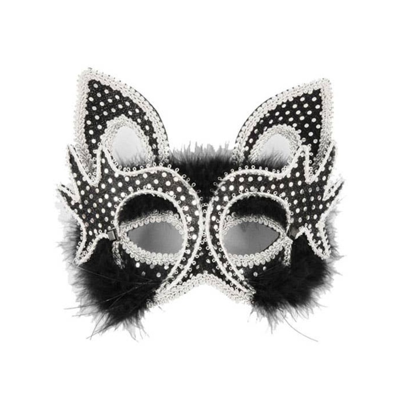 Carnival Black Cat Face Masquerade Mask on Headband