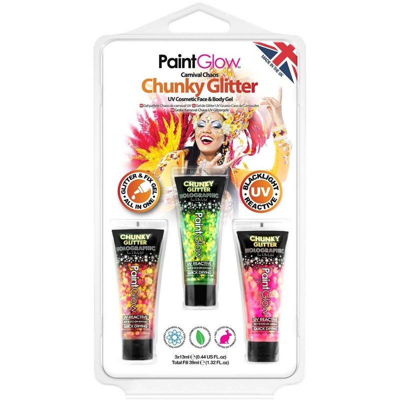 Carnival Chaos UV Reactive Chunky Glitter Gel Makeup – 3 Pack