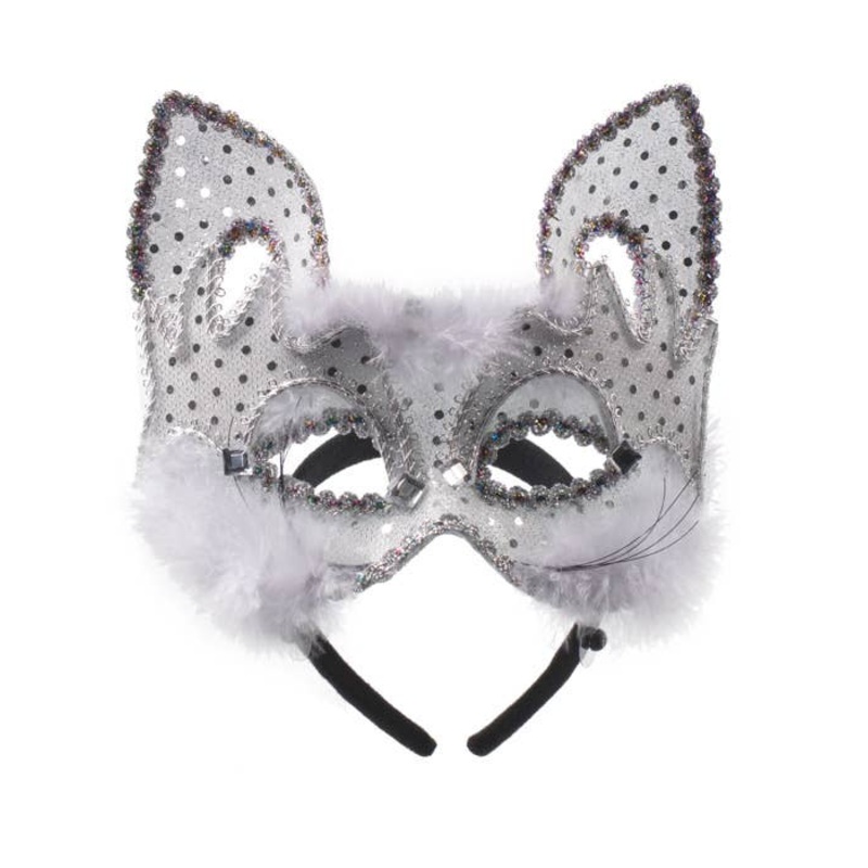 Carnival White Cat Face Masquerade Mask on Headband