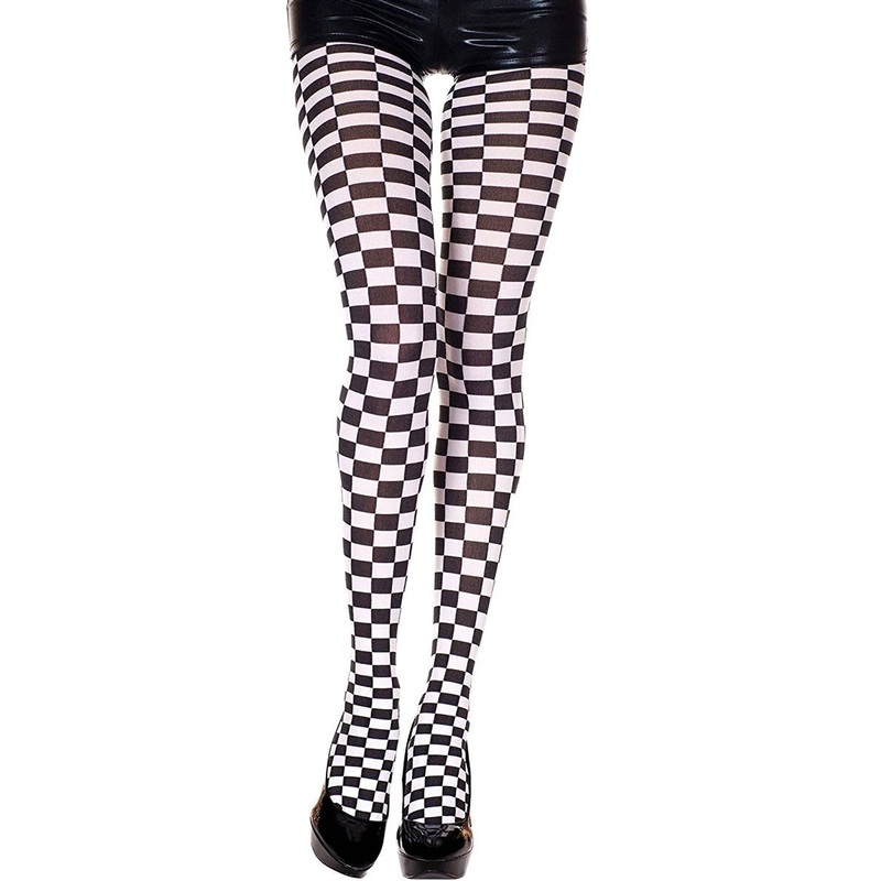 Checkered Black and White Patterned Pantyhose
