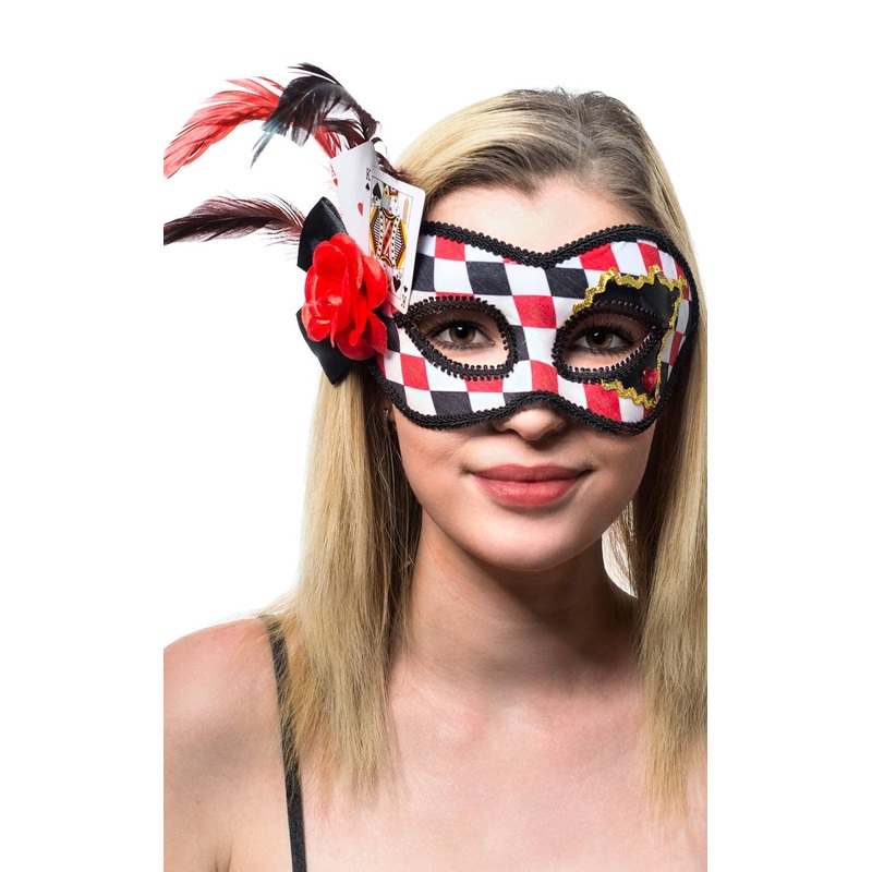 Checkered Playing Cards Masquerade Mask on Glasses Arms
