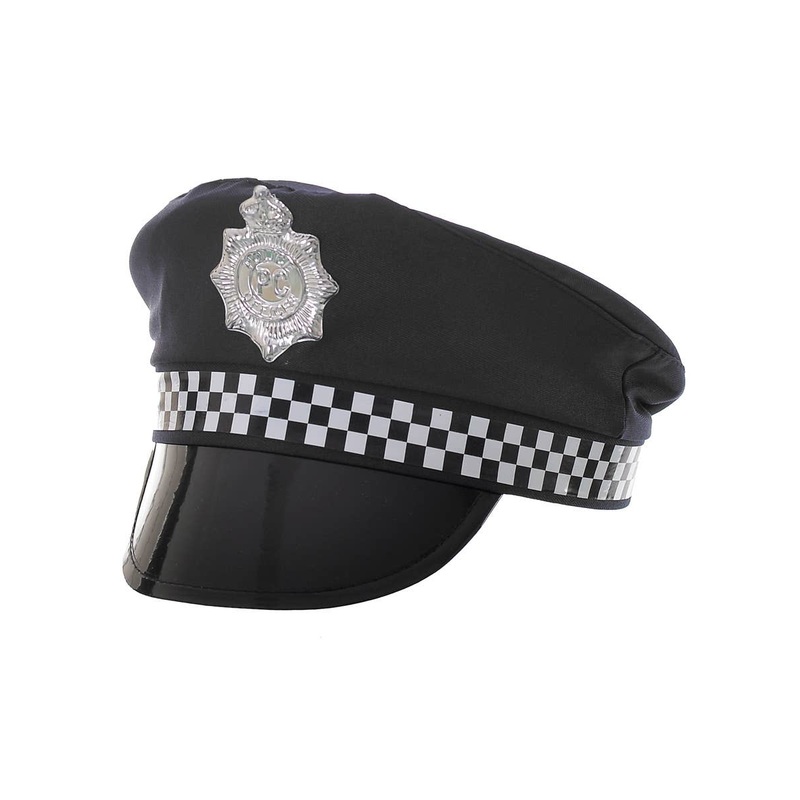 Chequered Black Police Officer Costume Hat for Adults