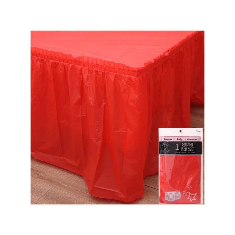 Cherry Red 426cm Plastic Table Skirt