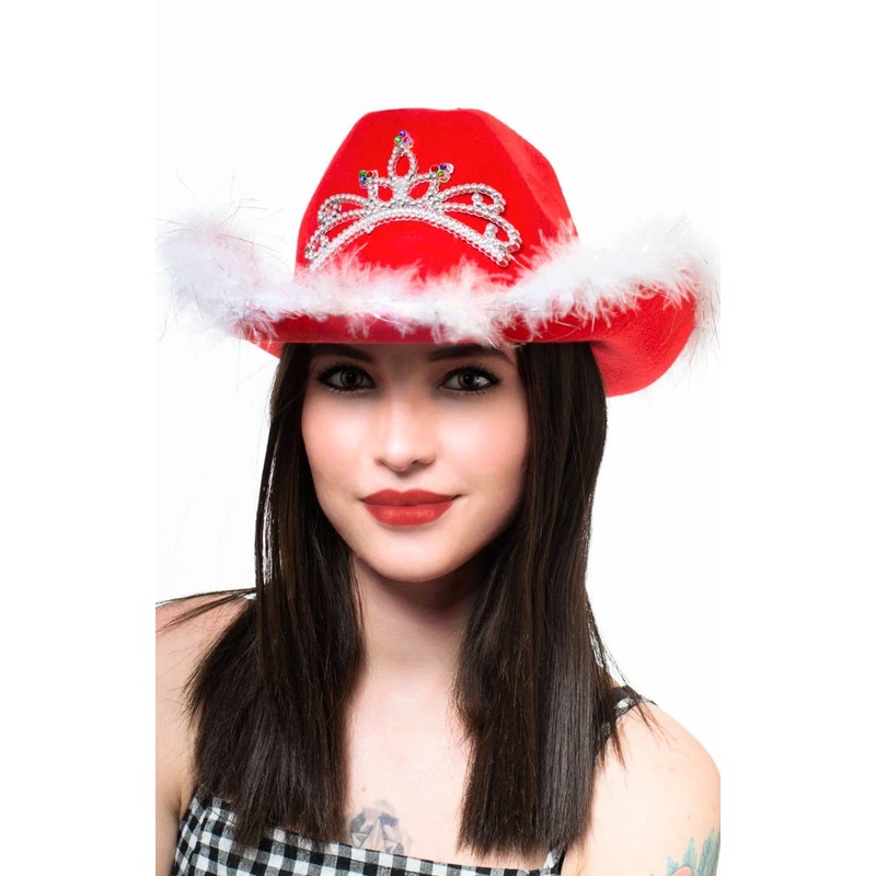 Christmas Cowboy Red Hat with Light Up Tiara