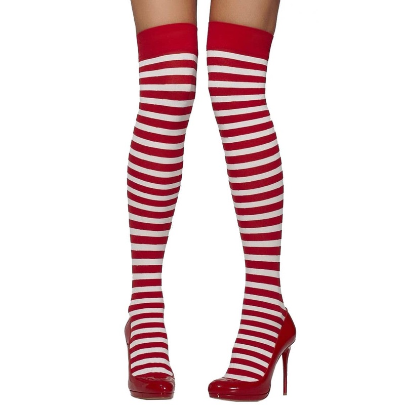 Christmas Red And White Striped Womens Thigh High Stockings