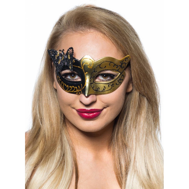 Butterfly Venetian Masquerade Mask in Black and Gold