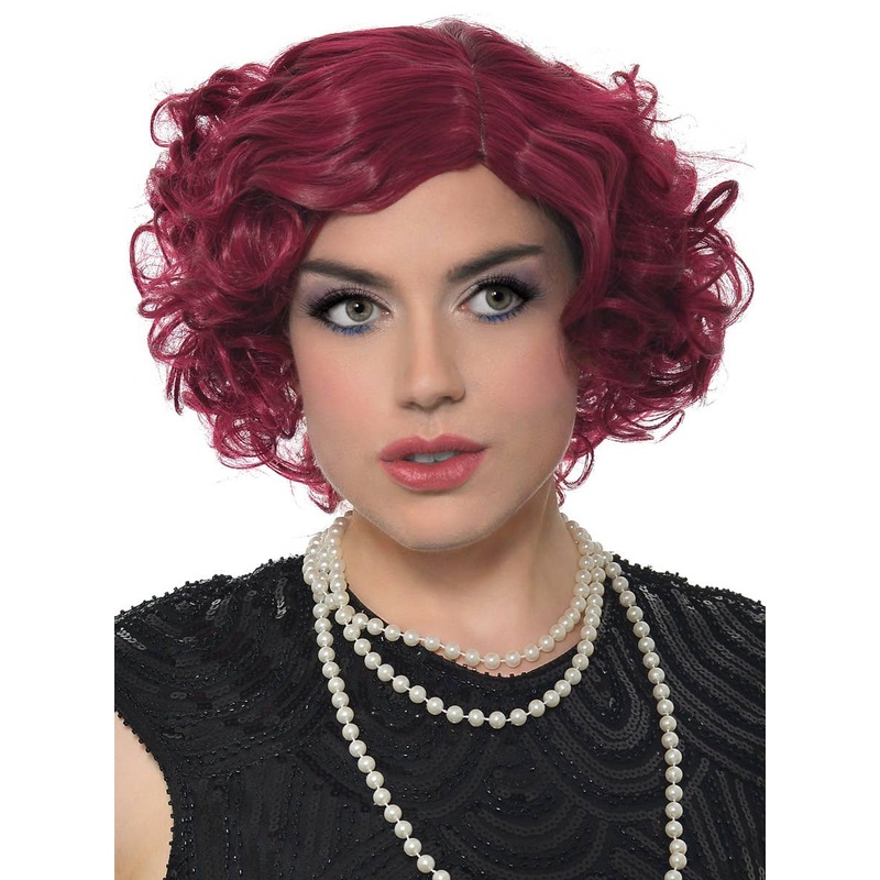 Deluxe 1920s Burgundy Flapper Costume Wig with Skin Part
