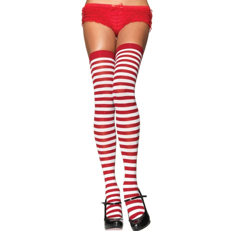 Striped Red and White Womens Thigh High Stockings