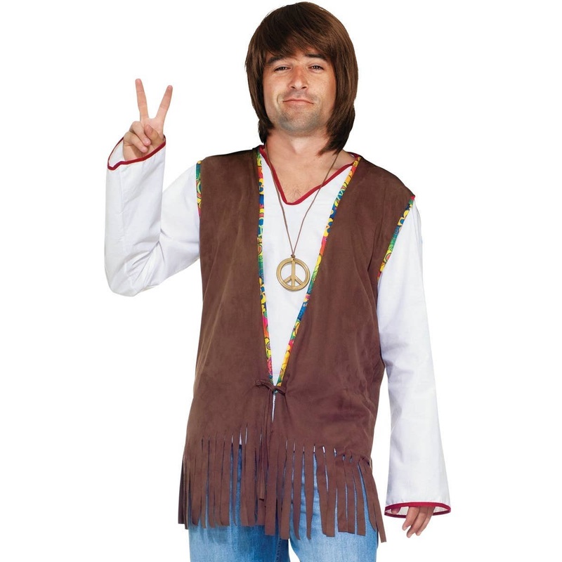 1970s Plus Size Mens Brown Hippie Costume Vest XLarge