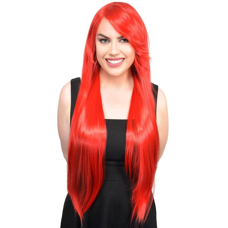 Ana Bright Red Womens Long Straight Costume Wig