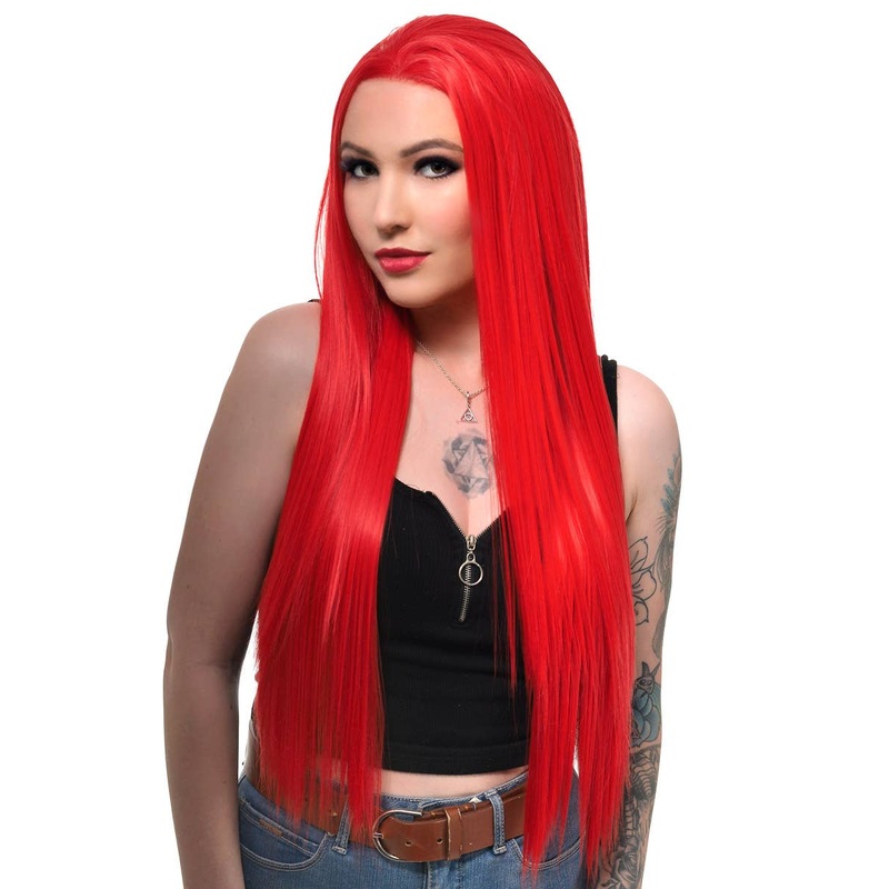 Bright Red Extra Long Straight Lace Front Fashion Wig