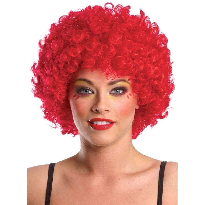 Curly Bright Red Adults Clown Afro Costume Wig