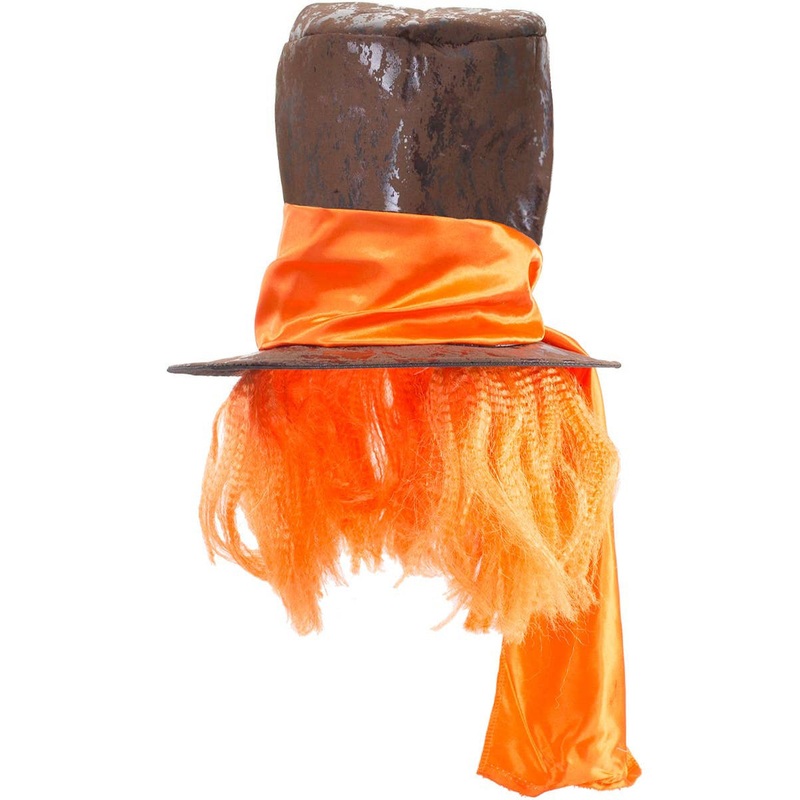 Hatter Brown Top Hat with Orange Hair