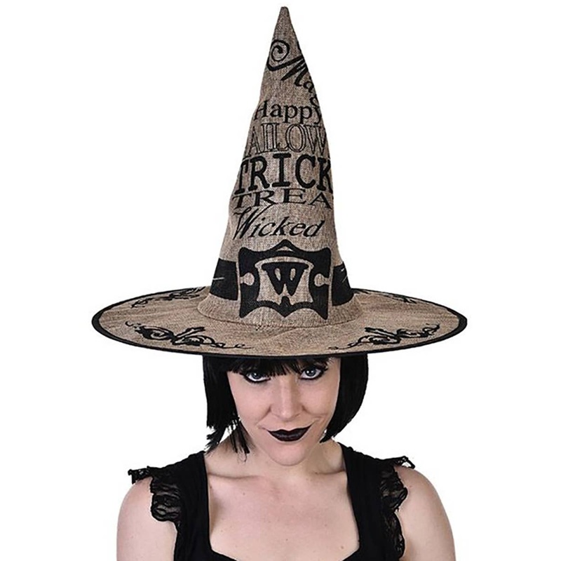Printed Brown Hessian Halloween Witch Costume Hat