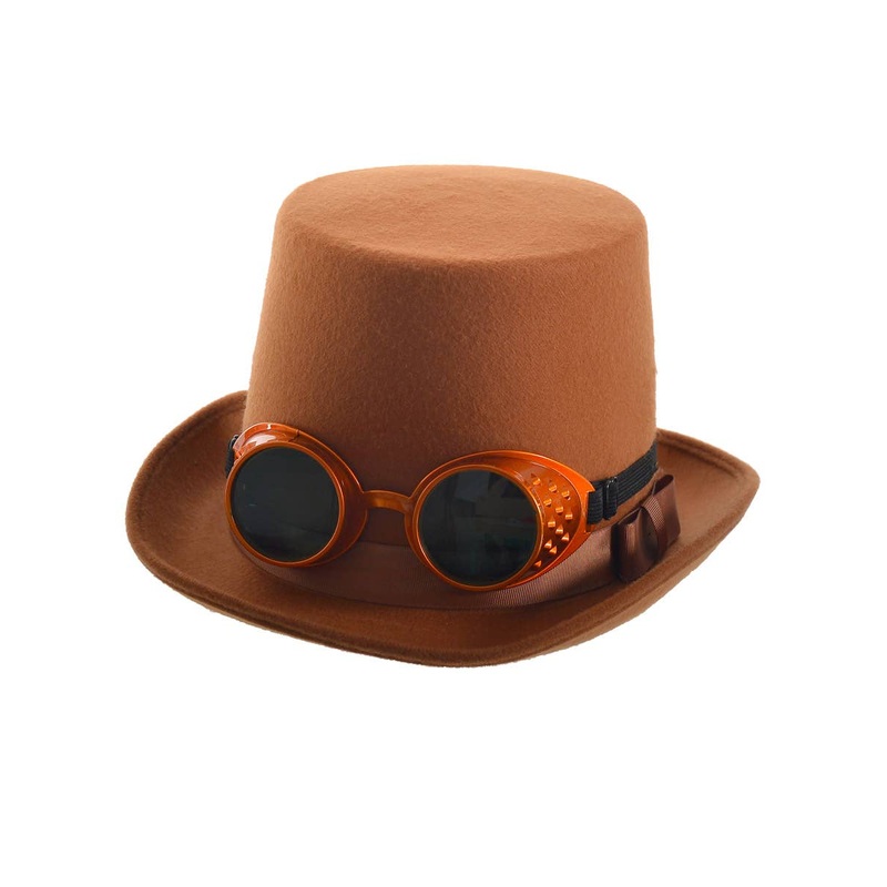 Rust Brown Steampunk Top Hat with Bronze Goggles