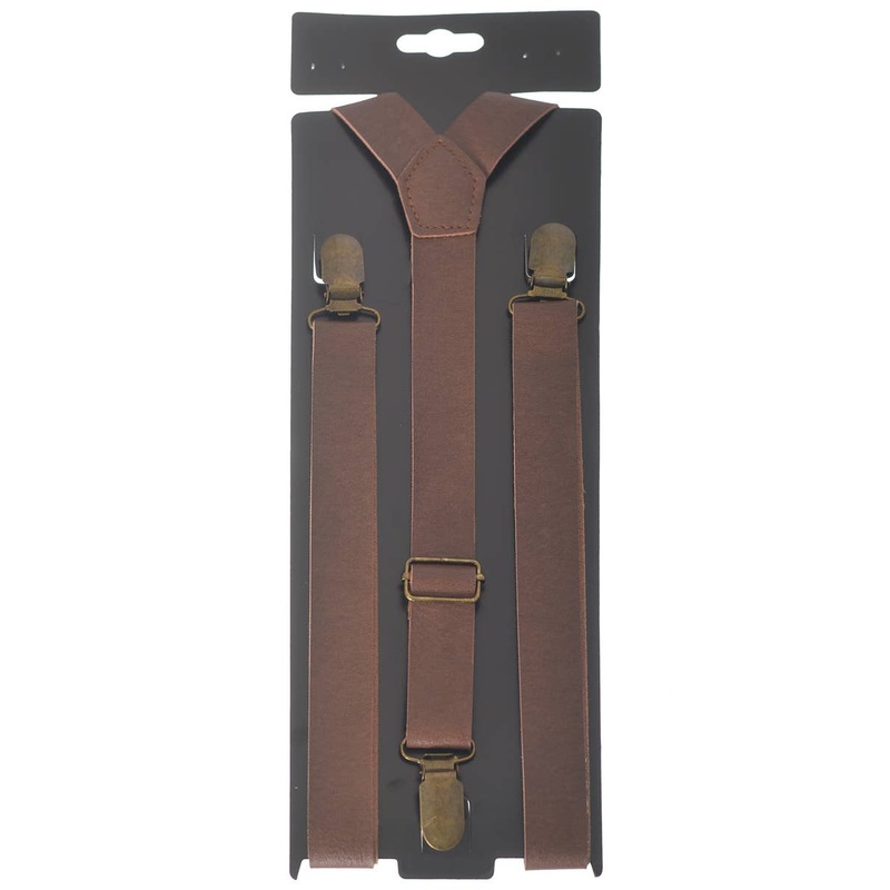 Vintage Brown Leather Look Braces Costume Accessory
