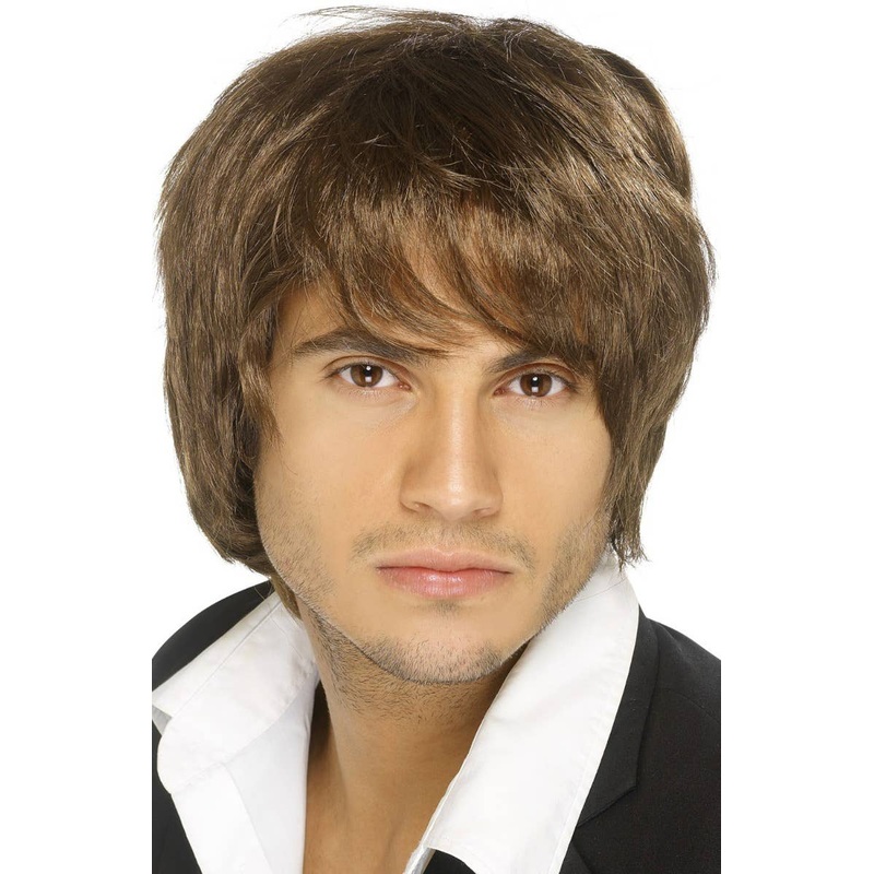 Textured Dark Brown Mens  Boy Band Wig