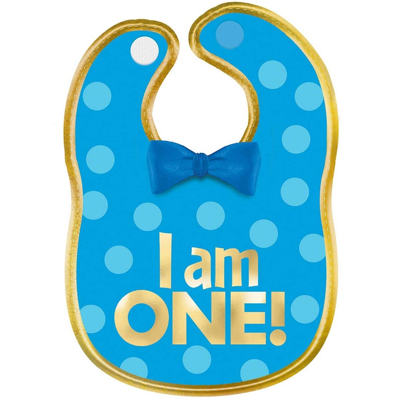 1st Birthday Boy I Am One Blue Fabric Bib