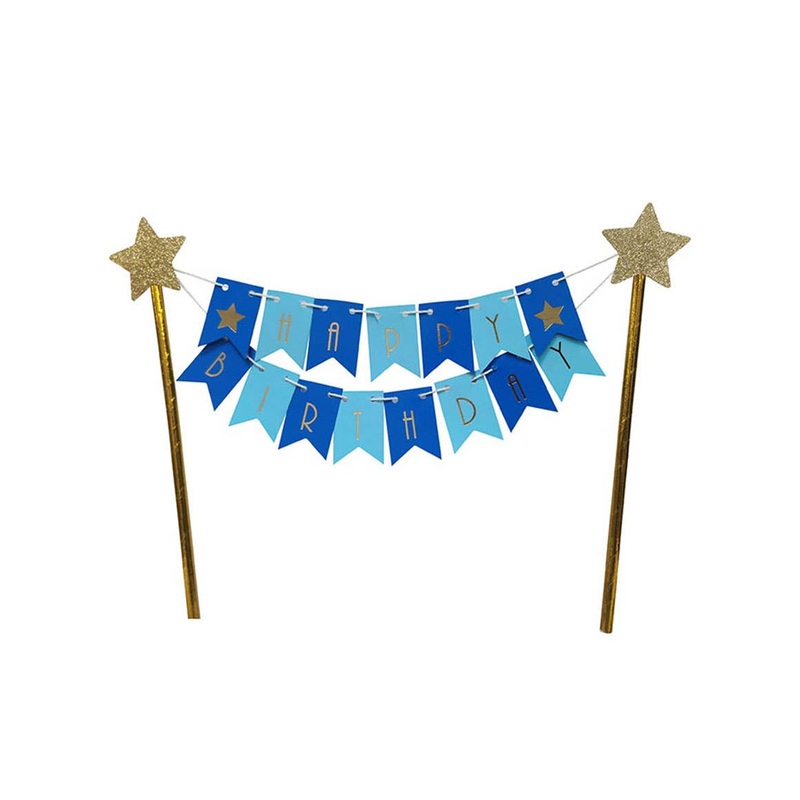 Blue and Gold Foil Happy Birthday Cake Topper