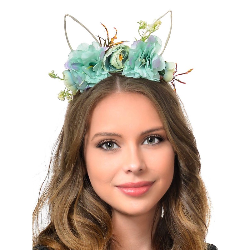 Blue Watercolour Flowers on Headband with Bunny Ears