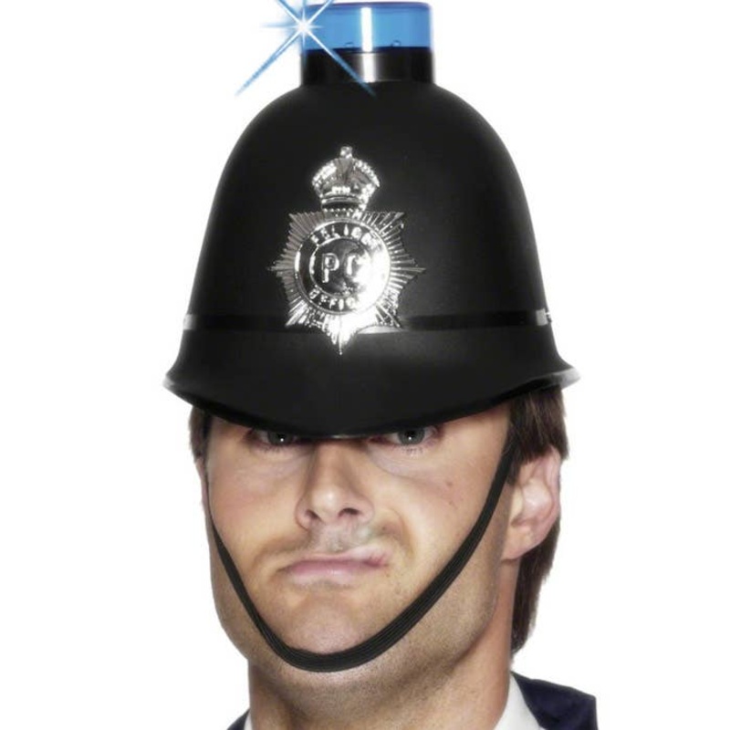Bobby Black Police Hat with Blue Light