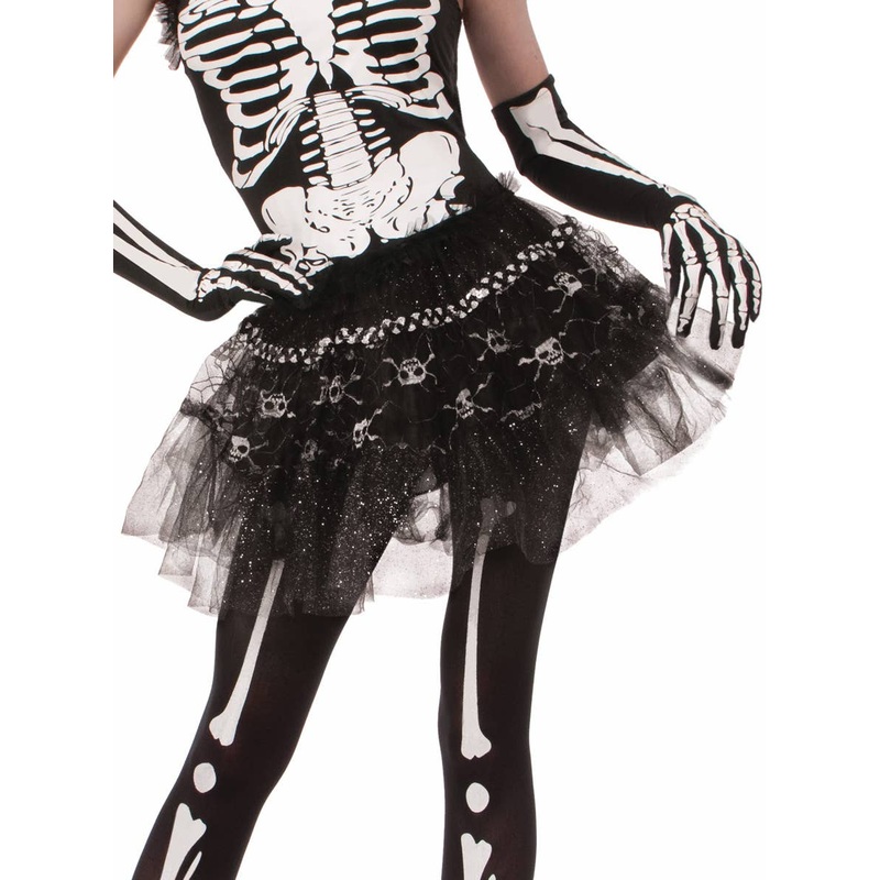 Bone Print Black Glitter Tutu Petticoat Skirt Standard