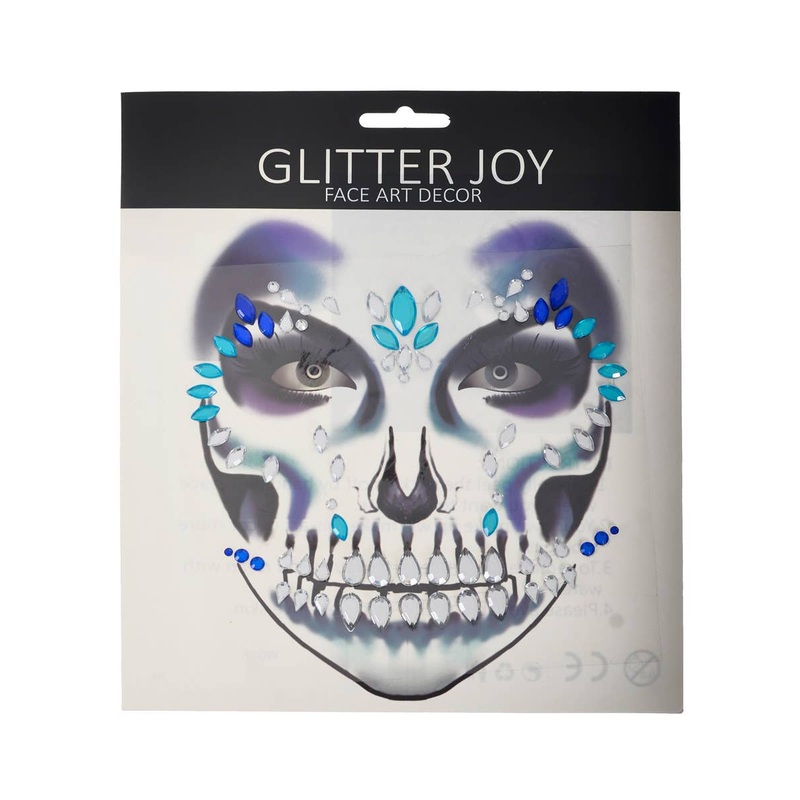 Stick-On Blue Skeleton Face Jewels Halloween Accessory