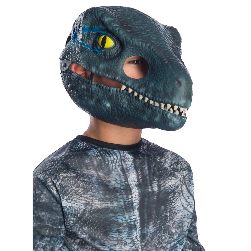 Velociraptor Kids Blue Dinosaur Costume Mask with Movable Jaw