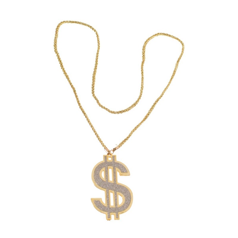 Bling Dollar Sign Gangster Necklace Costume Accessory